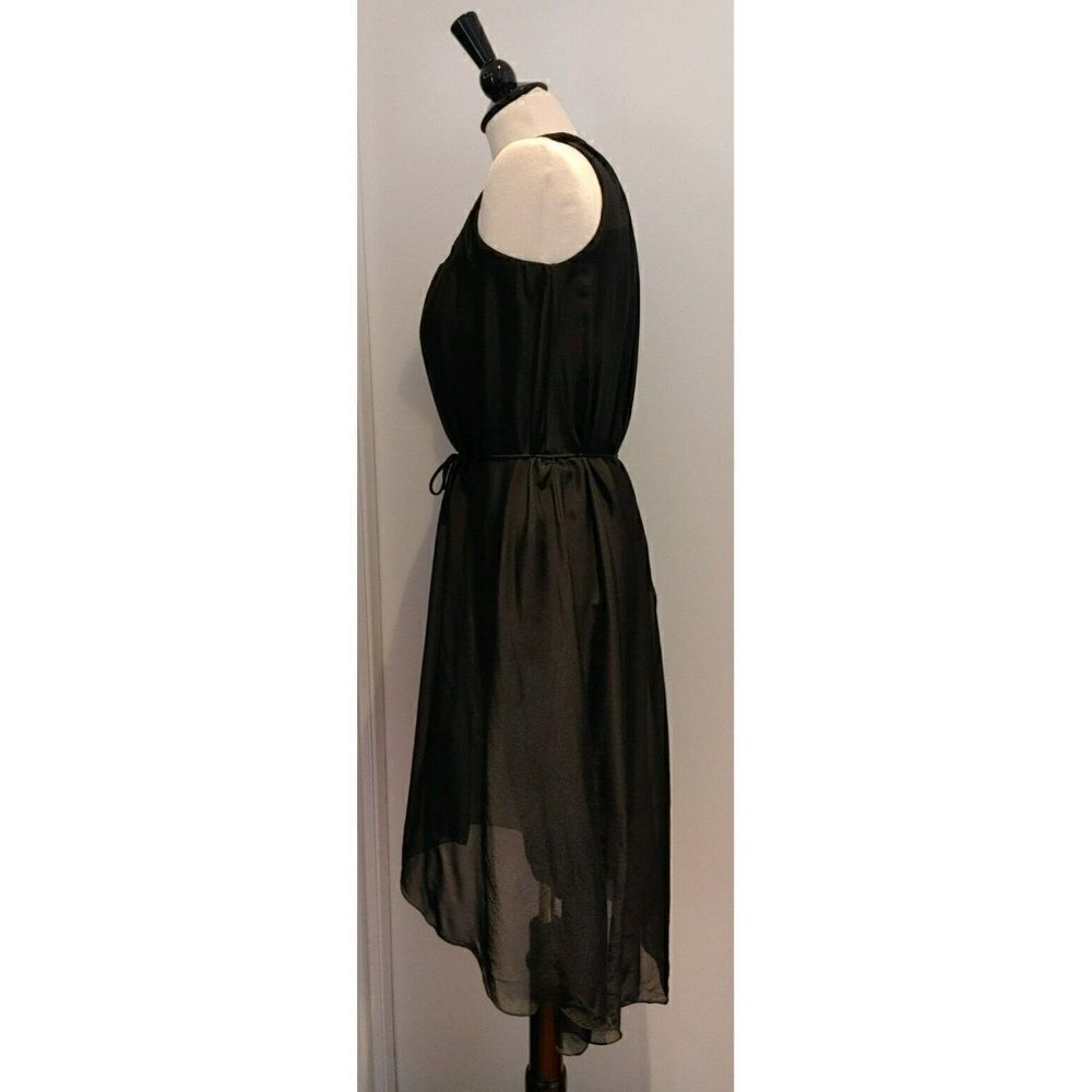 Elie Tahari Sleeveless Black Waterfall Silk Dress with Flowy Silhouette Belt XS - Picture 3 of 7